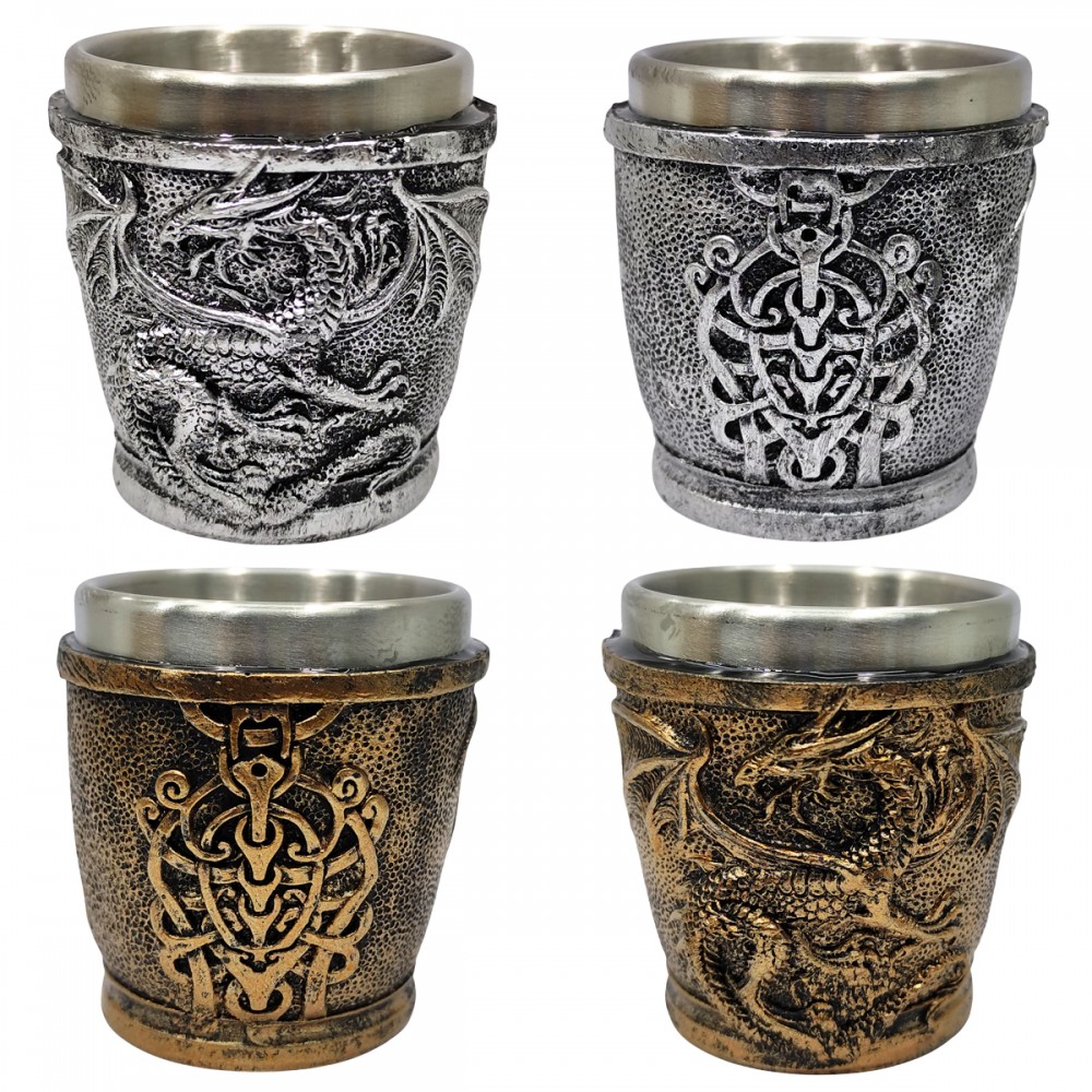 MINI COPO SHOT 50ML DE INOX E RESINA MODELO DRAGÃO REF: AP24044