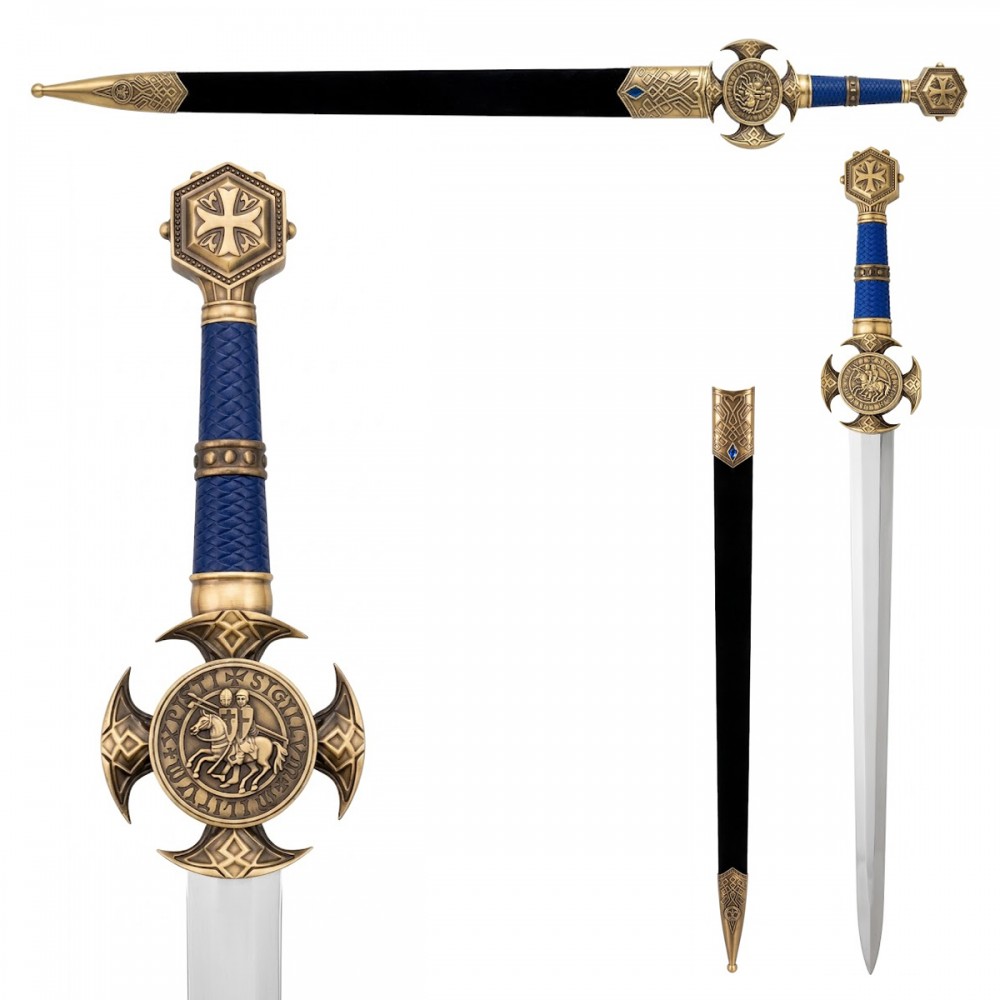 ESPADA DECORATIVA COM LÂMINA SEM CORTE DE METAL E SUPORTE DE MADEIRA REF: PFL25994 