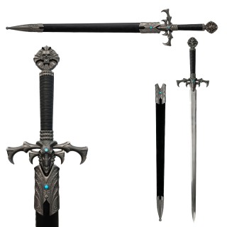 ESPADA DECORATIVA COM LÂMINA SEM CORTE DE METAL E SUPORTE DE MADEIRA REF: PFL25993 