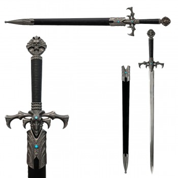 ESPADA DECORATIVA COM LÂMINA SEM CORTE DE METAL E SUPORTE DE MADEIRA REF: PFL25993 