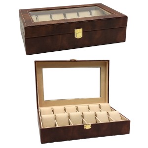 ESTOJO PORTA RELÓGIOS DE MADEIRA MDF E COURO SINTÉTICO REF: APW13C