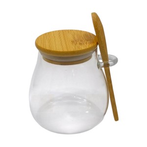 POTE DE VIDRO COM TAMPA E COLHER DE MADEIRA 380ML REF: APE380