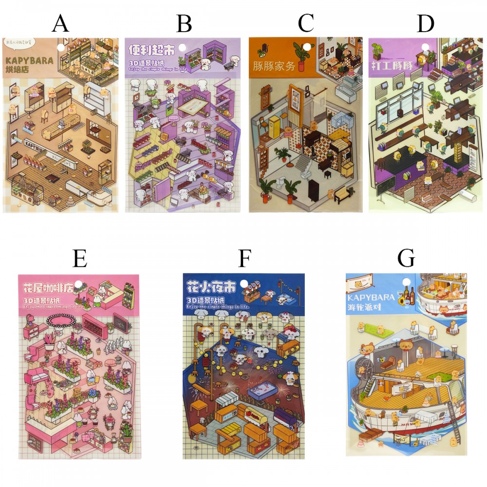 CARTELA DE ADESIVOS SORTIDOS DE PLÁSTICO E CENÁRIO REF: APSYWH