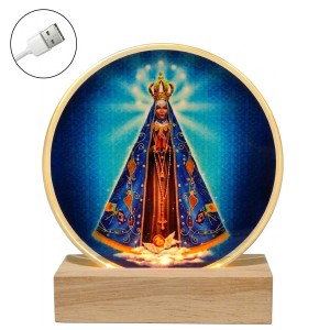 LUMINÁRIA DE MESA DE VIDRO COM BASE DE MADEIRA VIA USB REF: AP7814Y02