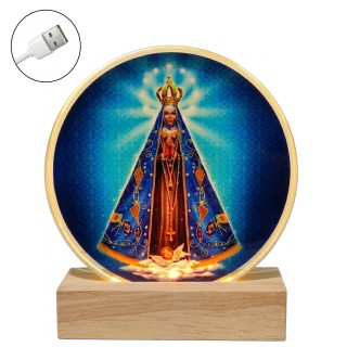 LUMINÁRIA DE MESA DE VIDRO COM BASE DE MADEIRA VIA USB REF: AP7814Y02