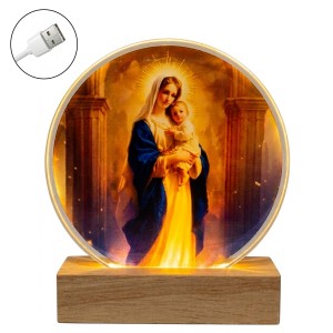 LUMINÁRIA DE MESA DE VIDRO COM BASE DE MADEIRA VIA USB REF: AP7814Y05