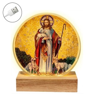 LUMINÁRIA DE MESA DE VIDRO COM BASE DE MADEIRA VIA USB REF: AP7814Y06