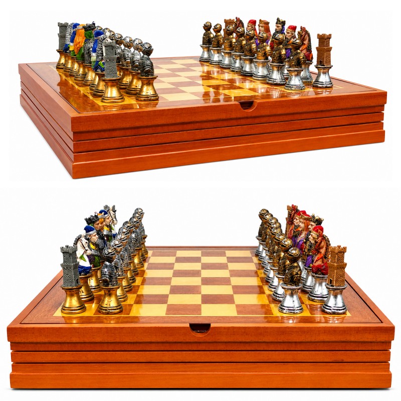 JOGO XADREZ DE MADEIRA MODELO MEDIEVAL REF: APR231-3