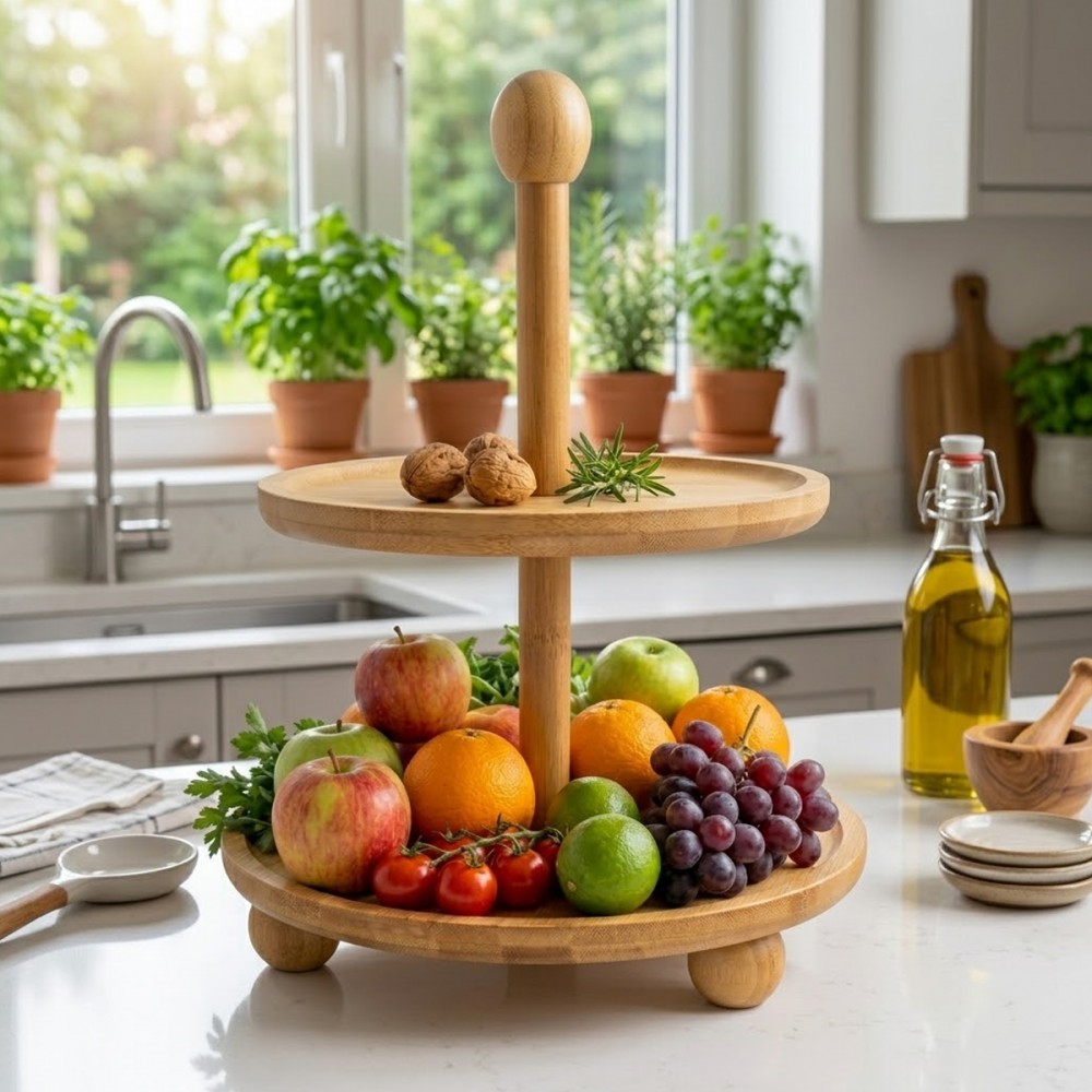 BANDEJA PETISQUEIRA DE 2 ANDARES DE MADEIRA E BAMBU REF: AP673B09