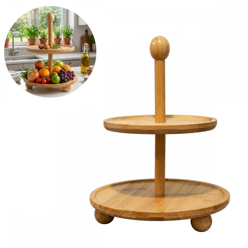 BANDEJA PETISQUEIRA DE 2 ANDARES DE MADEIRA E BAMBU REF: AP673B09