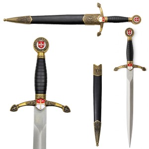 ESPADA DECORATIVA COM LÂMINA SEM CORTE DE METAL E SUPORTE DE MADEIRA REF: PFL259117GN