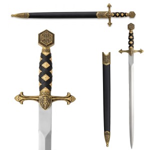 ESPADA DECORATIVA COM LÂMINA SEM CORTE DE METAL E SUPORTE DE MADEIRA REF: PFL259118G