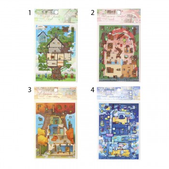 CARTELA COM ADESIVOS SORTIDOS DE  PLÁSTICO E CENÁRIO DE PAPEL REF: APZMZG