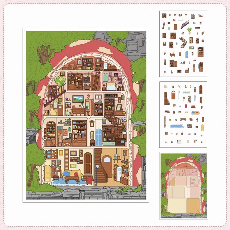 CARTELA COM ADESIVOS SORTIDOS DE  PLÁSTICO E CENÁRIO DE PAPEL REF: APZMZG