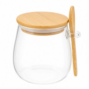 POTE DE VIDRO 650ML COM TAMPA E COLHER BAMBU REF: APE650