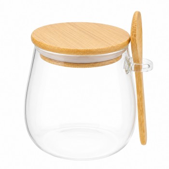 POTE DE VIDRO 650ML COM TAMPA E COLHER BAMBU REF: APE650