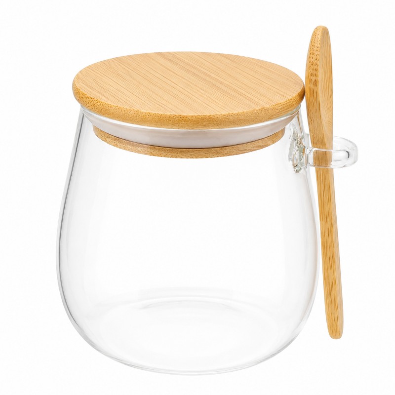 POTE DE VIDRO 650ML COM TAMPA E COLHER BAMBU REF: APE650 POTE DE VIDRO 650ML COM TAMPA E COLHER BAMBU REF: APE650