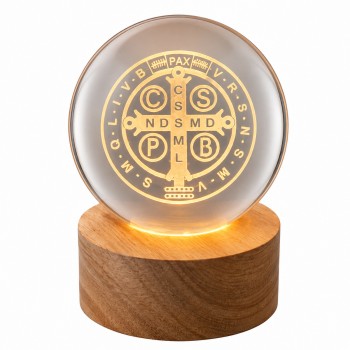 LUMINÁRIA GLOBO DE VIDRO E MADEIRA MODELO MEDALHA DE SÃO BENTO REF: AP7656MT-FW8