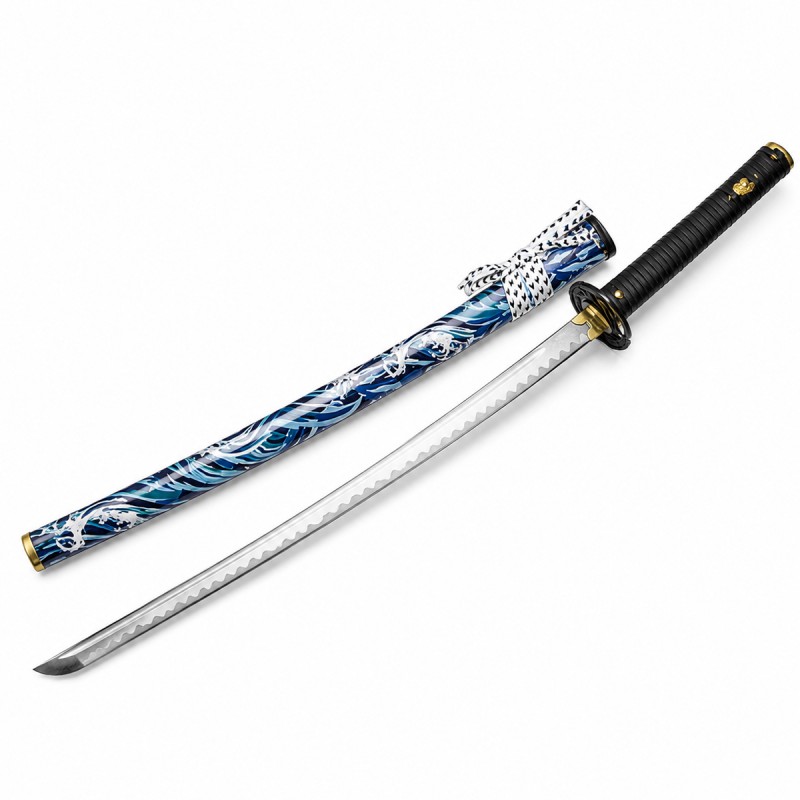 ESPADA DECORATIVA DE METAL COM LÂMINA SEM CORTE E SUPORTE DE MADEIRA REF: PFL26942