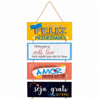 JOGO DE PLACAS DECORATIVAS DE MADEIRA COM CORDA REF: JPL2021