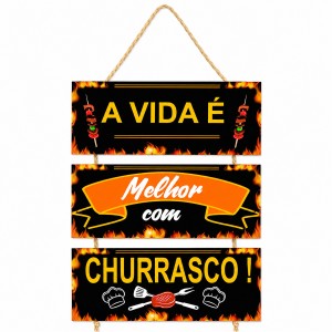 JOGO DE PLACAS DECORATIVAS DE MADEIRA COM CORDA REF: JPL2165