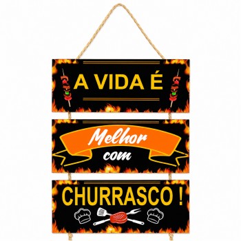 JOGO DE PLACAS DECORATIVAS DE MADEIRA COM CORDA REF: JPL2165