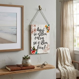 PLACA DECORATIVA DE MADEIRA COM CORDA REF: JPL2201