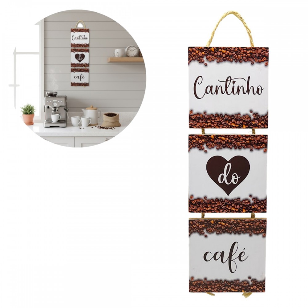 PLACA CANTINHO DO CAFÉ DE MADEIRA COM CORDA REF: JPL2225