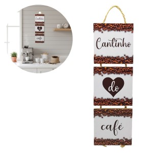 PLACA CANTINHO DO CAFÉ DE MADEIRA COM CORDA REF: JPL2225