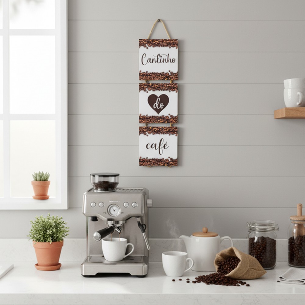 PLACA CANTINHO DO CAFÉ DE MADEIRA COM CORDA REF: JPL2225