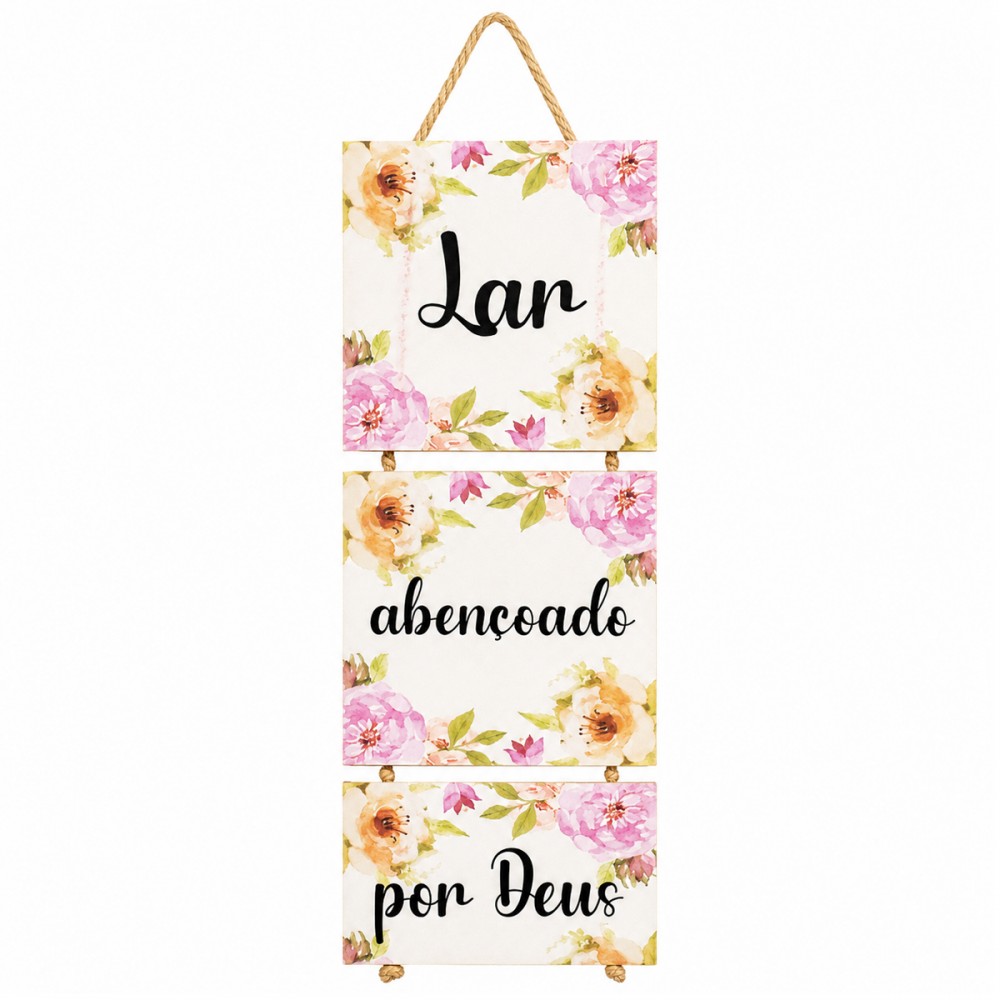 JOGO DE PLACAS DECORATIVAS DE MADEIRA COM CORDA REF: JPL2229