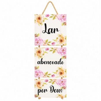 JOGO DE PLACAS DECORATIVAS DE MADEIRA COM CORDA REF: JPL2229