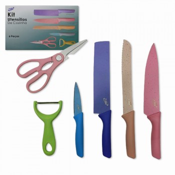 KIT FACAS E UTENSÍLIOS PARA COZINHA EM INOX COLORIDO REF: 8892