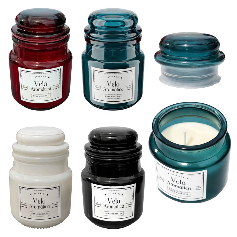 VELA PARAFINA CASTIÇAL AROMÁTICA COM TAMPA EM VIDRO REF: 5955 VELA PARAFINA CASTIÇAL AROMÁTICA COM TAMPA EM VIDRO REF: 5955
