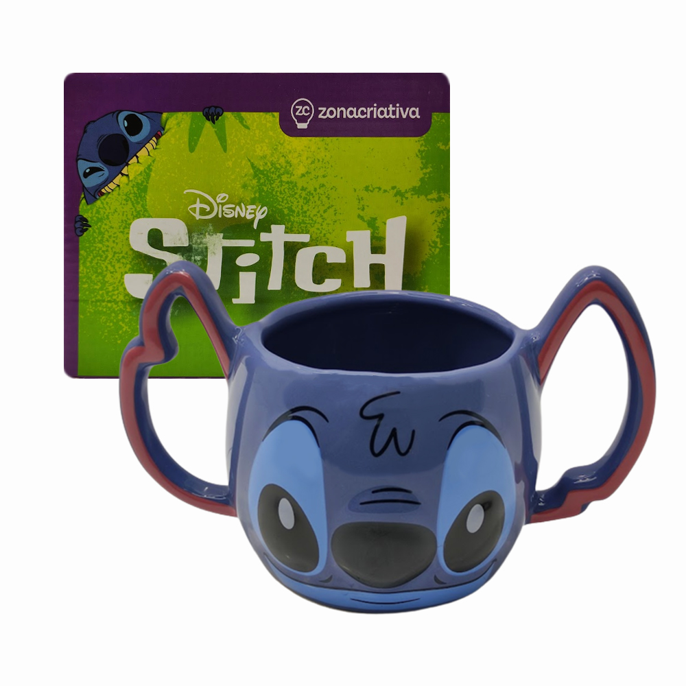 CANECA 3D DUPLA ALÇA MODELO STITCH 450ML EM PORCELANA REF: 10025458 CANECA 3D DUPLA ALÇA MODELO STITCH 450ML EM PORCELANA REF: 10025458