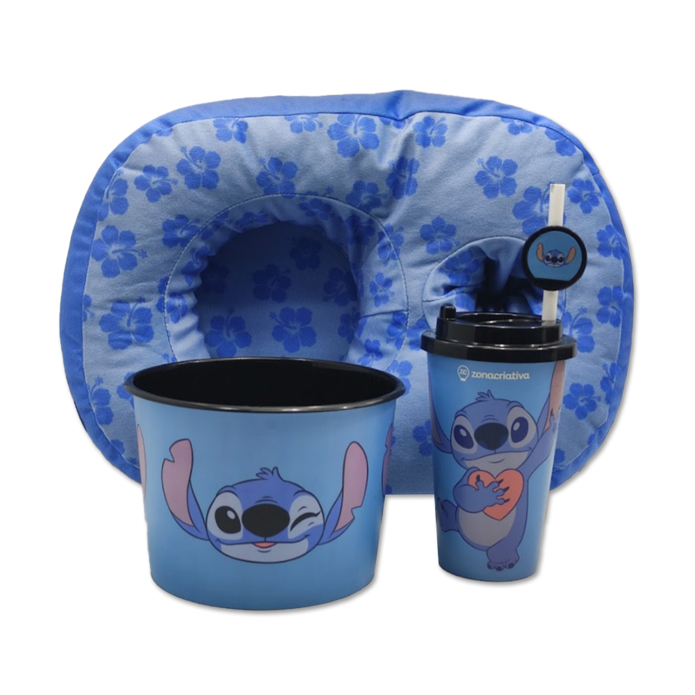 KIT ALMOFADA E BALDE DE PIPOCA STITCH EM POLIÉSTER REF: 10065191