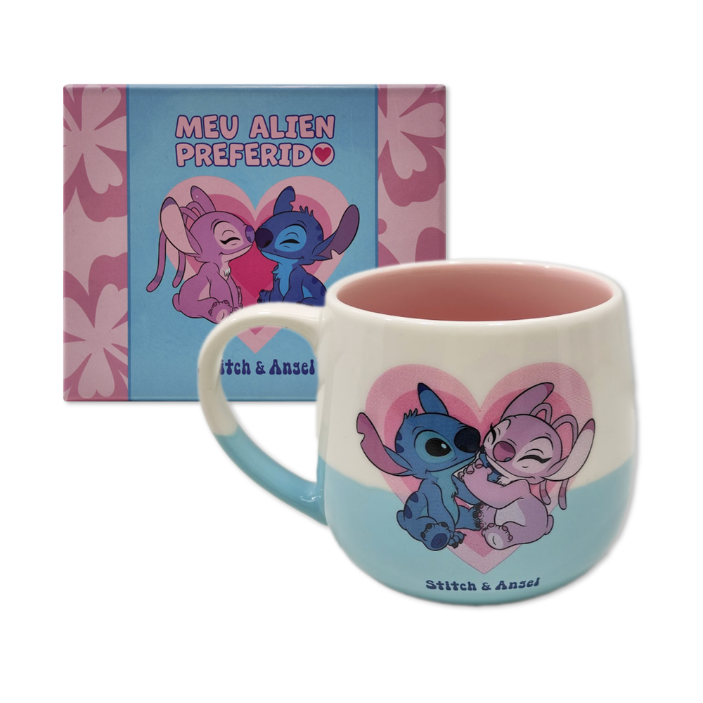 CANECA MAGGIE MODELO STITCH NAMORADOS EM CERÂMICA 400ML REF: 10025649