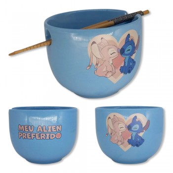 BOWL COM HASHI MODELO STITCH EM PORCELANA 500ML REF: 10025731