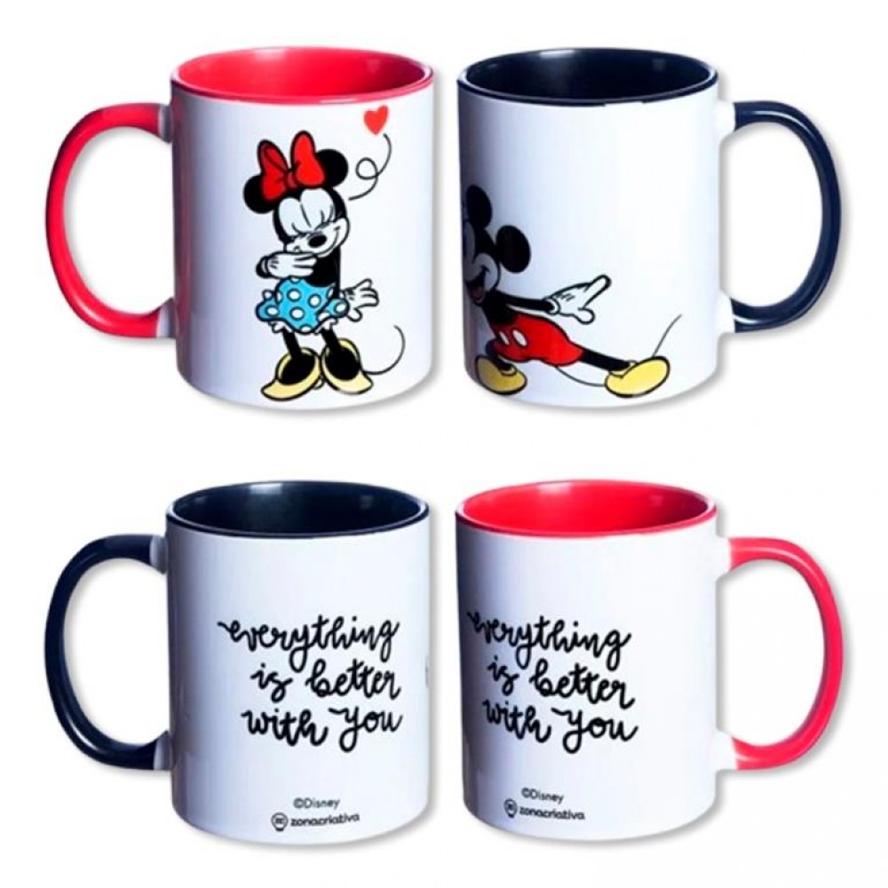 KIT COM 2 CANECA MICKEY E MINNIE EM CERÂMICA 350ML REF: 10025773