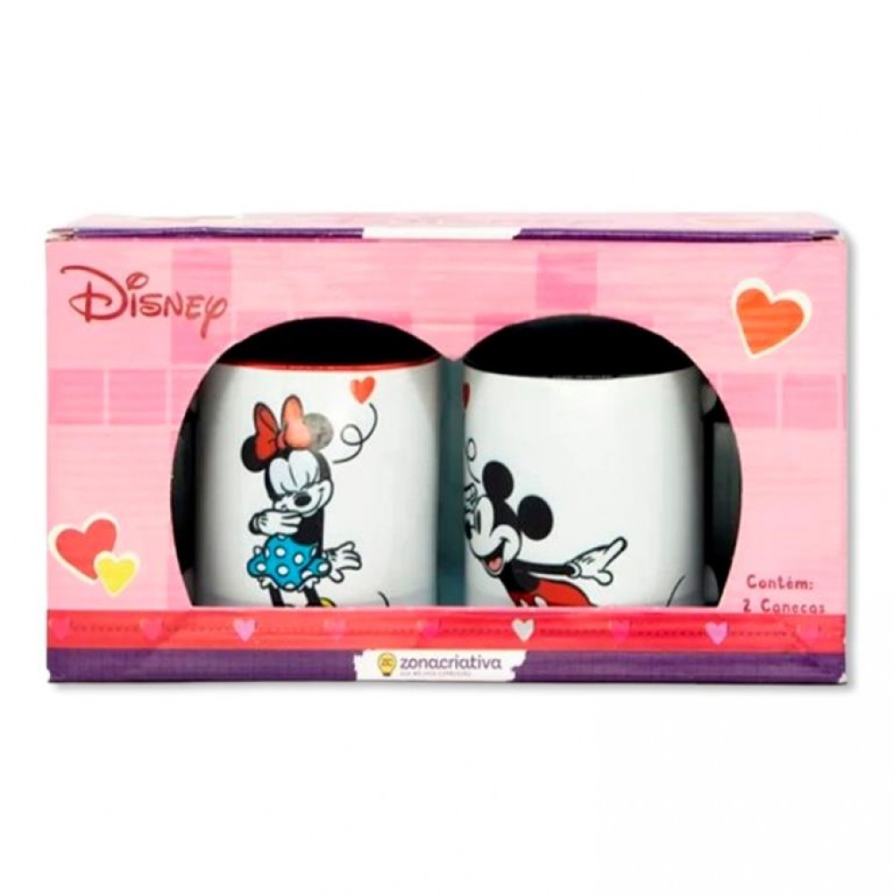 KIT COM 2 CANECA MICKEY E MINNIE EM CERÂMICA 350ML REF: 10025773