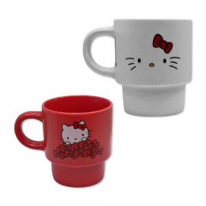 KIT 2 CANECAS EMPILHÁVEIS MODELO HELLO KITTY EM CERÂMICA 150ML REF: 10025911