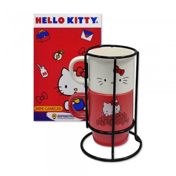 KIT 2 CANECAS EMPILHÁVEIS MODELO HELLO KITTY EM CERÂMICA 150ML REF: 10025911