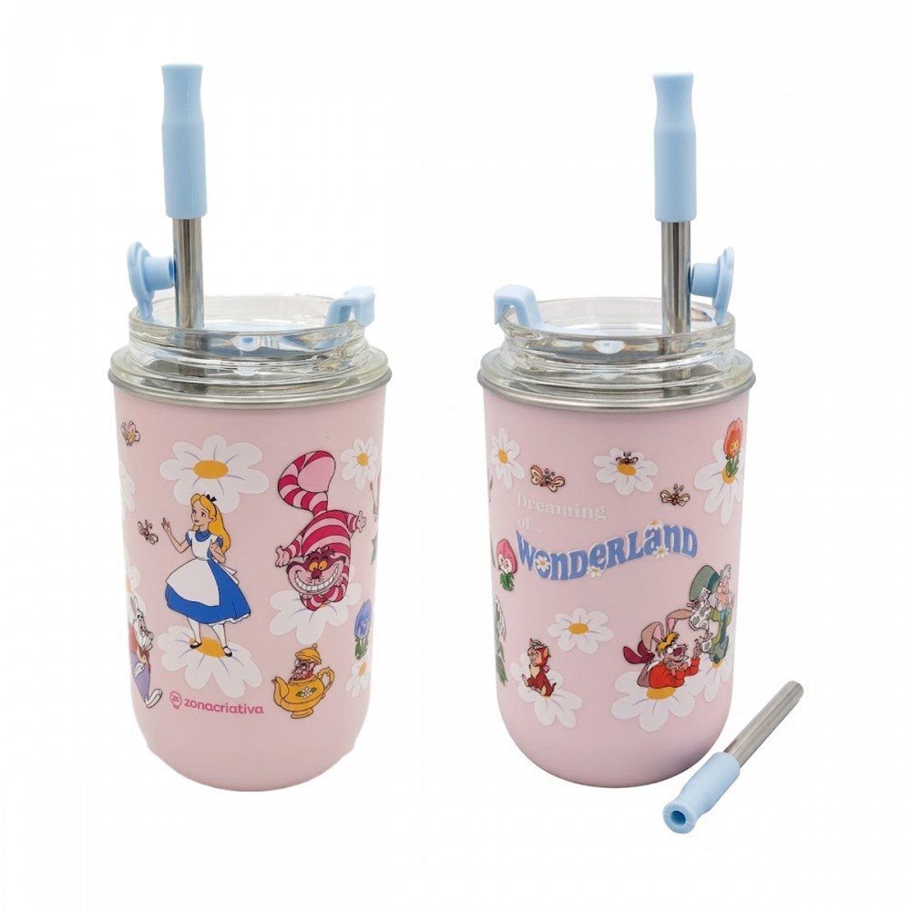 COPO NEO ALICE NO PAÍS DAS MARAVILHAS COM CANUDO 300ML REF: 10026008