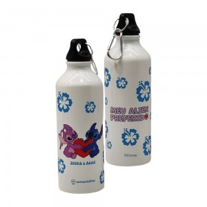 GARRAFA  MOSQUETÃO  MODELO STITCH NAMORADOS EM ALUMÍNIO 500ML REF: 10073259 GARRAFA  MOSQUETÃO  MODELO STITCH NAMORADOS EM ALUMÍNIO 500ML REF: 10073259