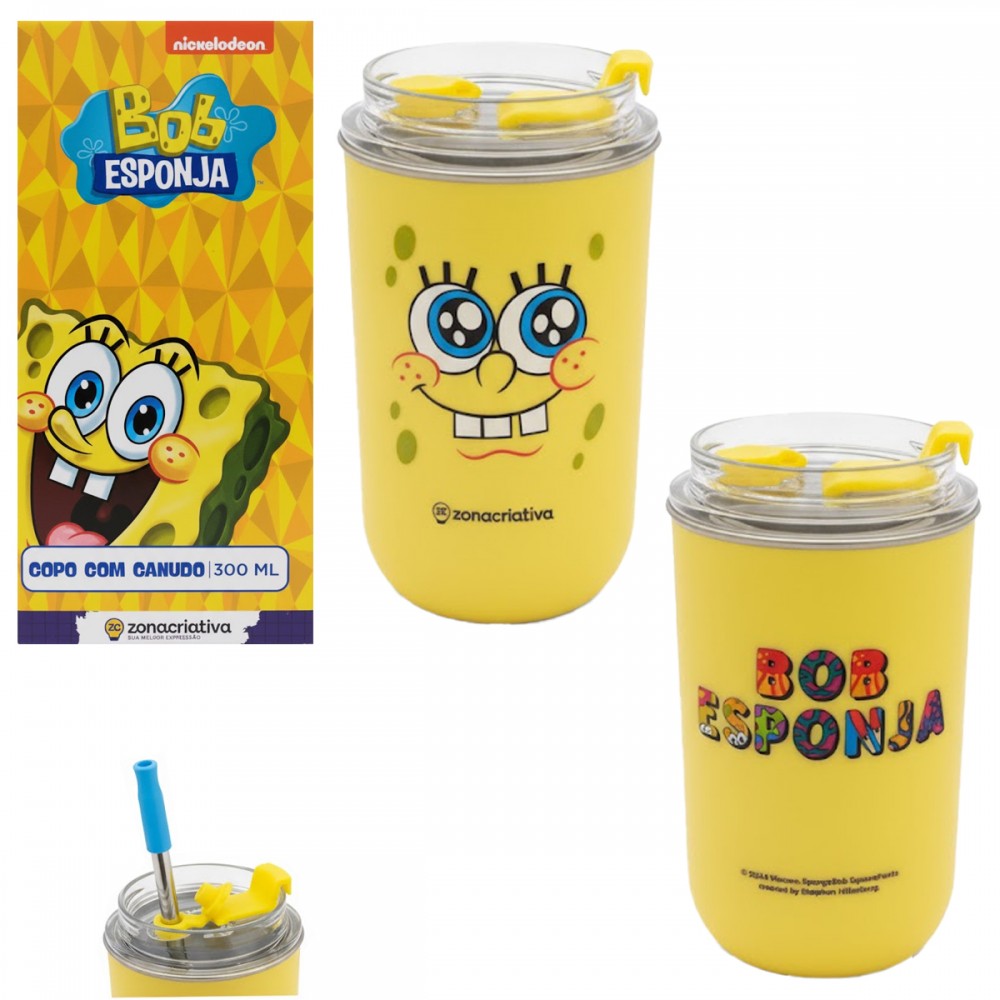 COPO NEO COM CANUDO BOB ESPONJA 300ML REF: 10073315