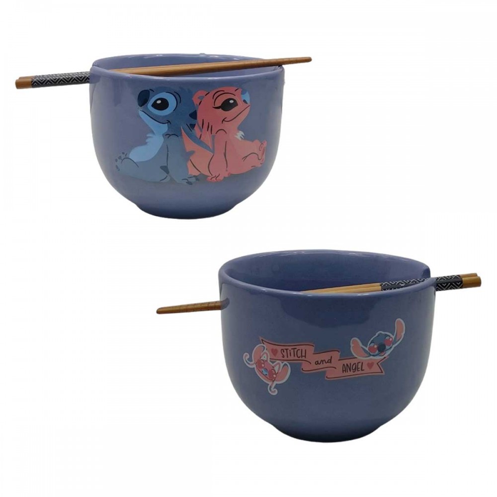 BOWL COM HASHI MODELO STITCH E ANGEL NAMORADOS 500ML EM PORCELANA REF:10026390