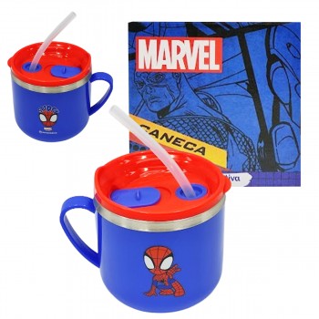 CANECA FLIP 250ML MODELO SPIDER MAN EM METAL E PLÁSTICO REF: 10026454