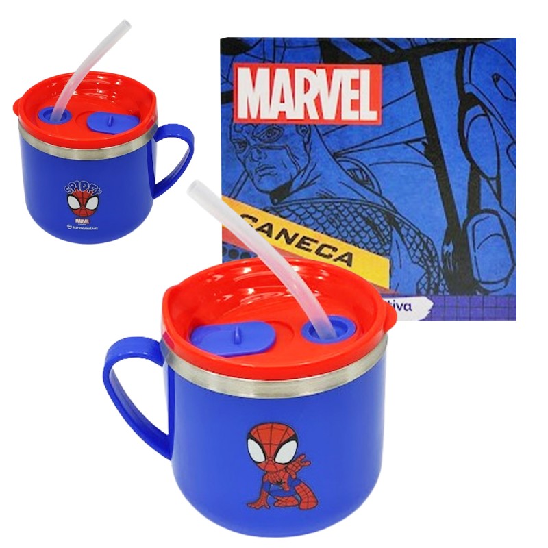 CANECA FLIP 250ML MODELO SPIDER MAN EM METAL E PLÁSTICO REF: 10026454