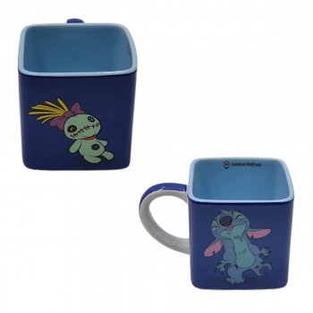 CANECA CUBO 300ML STITCH VOODO E ANGEL EM CERÂMICA REF: 10026495