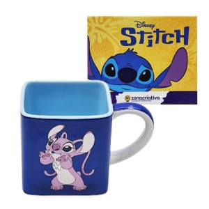CANECA CUBO 300ML STITCH VOODO E ANGEL EM CERÂMICA REF: 10026495